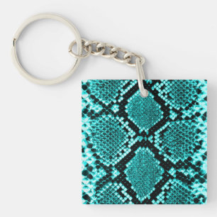 Diamond Rattlesnake Snake Skin aqua Key Ring