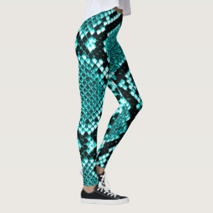 Diamond Rattlesnake Snake Skin aqua Leggings