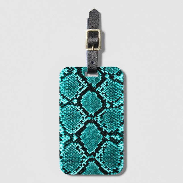 Diamond Rattlesnake Snake Skin aqua Luggage Tag (Front Vertical)