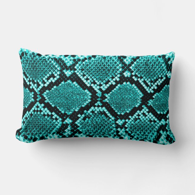 Diamond Rattlesnake Snake Skin aqua Lumbar Cushion (Front)