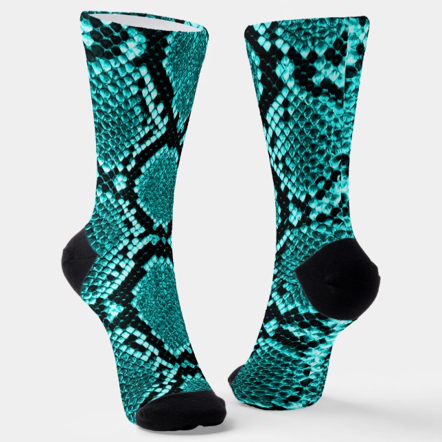 Diamond Rattlesnake Snake Skin aqua Socks (Angled)