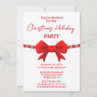 Diamond & Red Bow Holiday Christmas Party Invitation