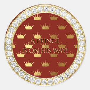 Diamond Red Gold Crown Prince Baby Shower Favour Classic Round Sticker