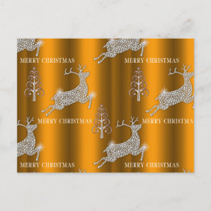 Diamond Reindeer and Silver Trees Gold Christmas Postcard