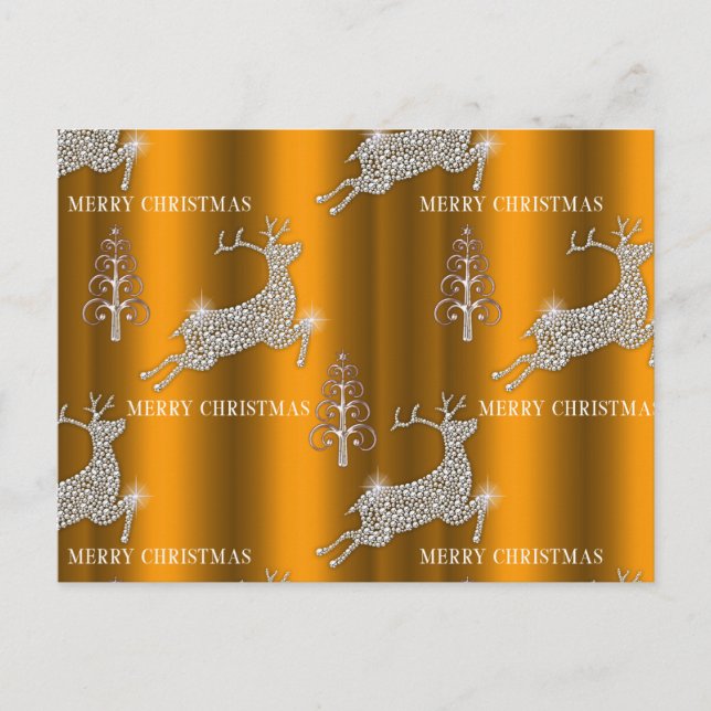 Diamond Reindeer Golden Christmas Postcard (Front)