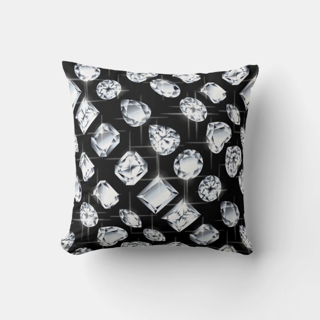 Diamond rhinestone jewel gemstone on black bling cushion (Front)