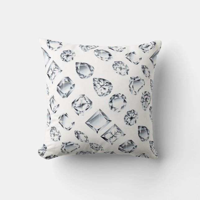 Diamond rhinestone jewel gemstone on white bling cushion (Front)