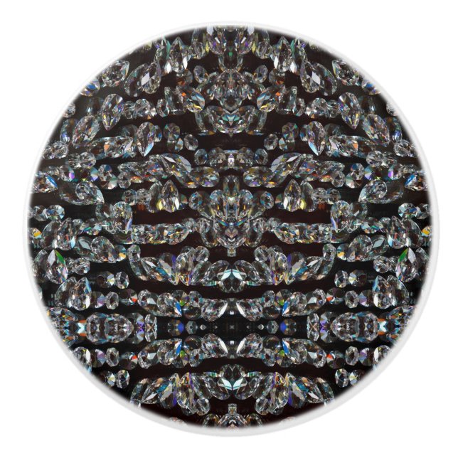 Diamond rhinestone pattern elegant silver black ceramic knob (Front)