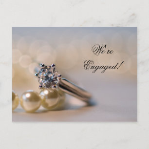 Diamond Ring and Pearls Engagement Announcement Postcard