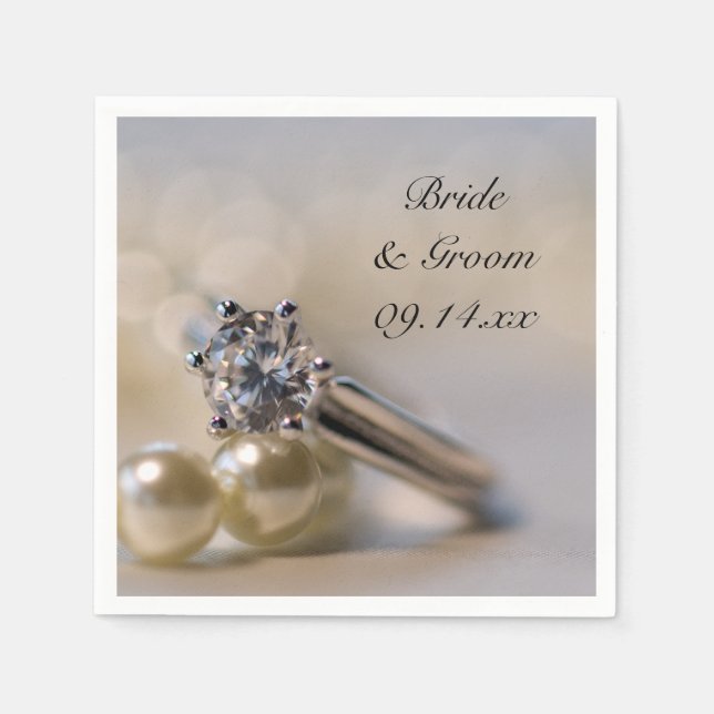 Diamond Ring and Pearls Wedding Napkin (Front)