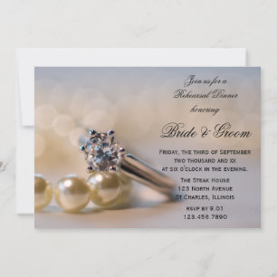 Diamond Ring and Pearls Wedding Rehearsal Dinner Invitation