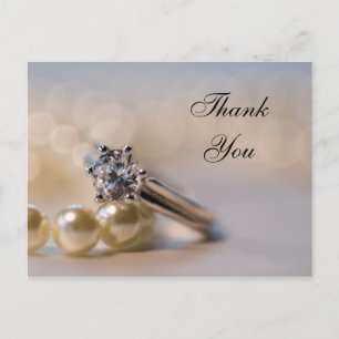 Diamond Ring and Pearls Wedding Thank You Postcard