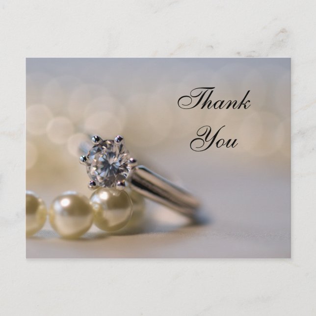 Diamond Ring and Pearls Wedding Thank You Postcard (Front)