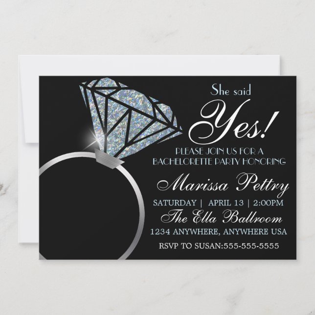 Diamond ring, Bachelorette, she said yes Invitation (Front)