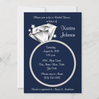 Diamond Ring Bridal Shower Invitation Navy Blue