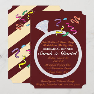 Diamond Ring Burgundy Silver Glamour Bridal Shower Invitation