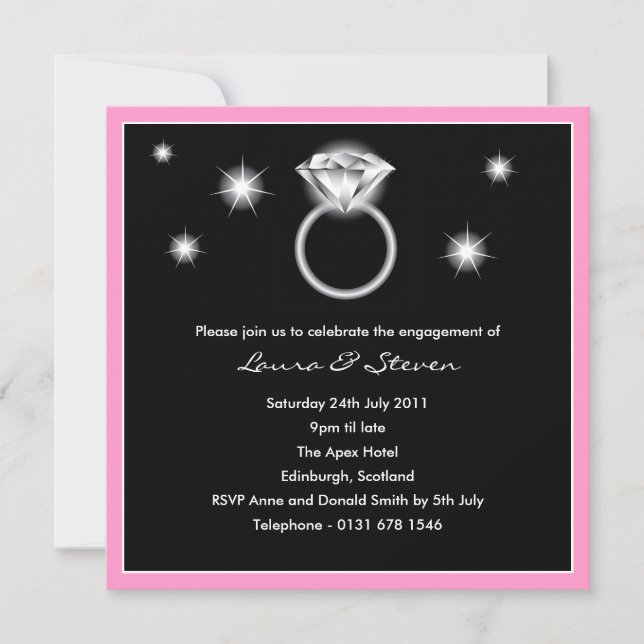 Diamond Ring Engagement Party Invitation - pink (Front)