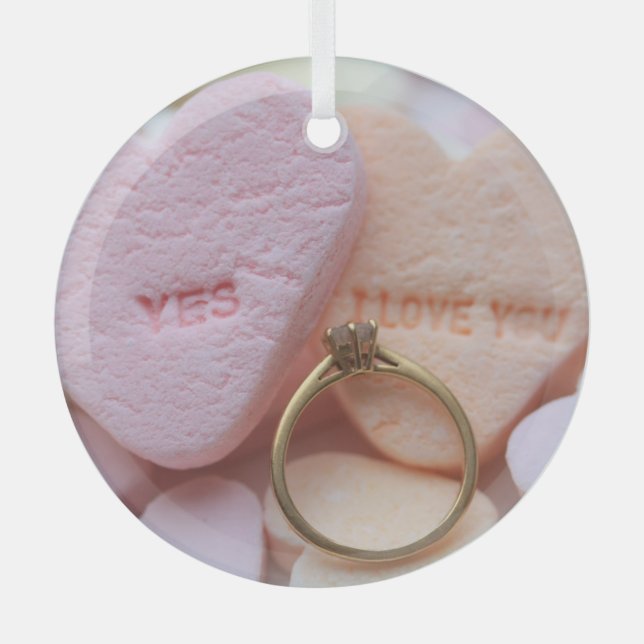 Diamond Ring Engagement proposal  Glass Tree Decoration (Front)
