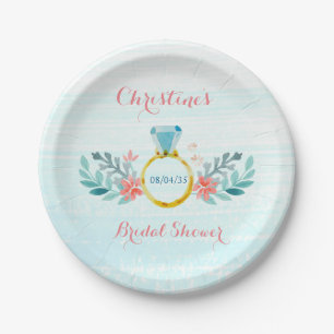 Diamond Ring Floral Bridal Shower Paper Plate