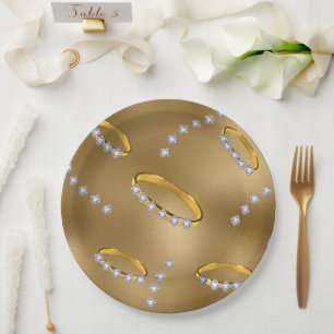 Diamond ring gold paper plate