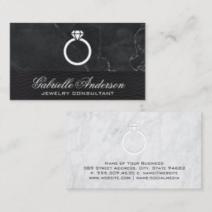 Diamond Ring Icon   Marble Leather Lux Business Card