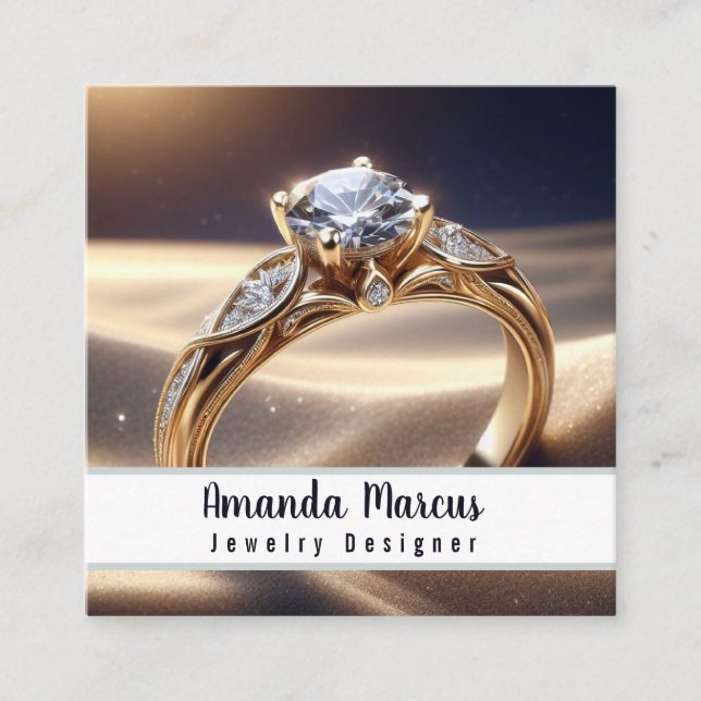 Diamond Ring Jewellery Designer Jeweller Square Business Card (Front)