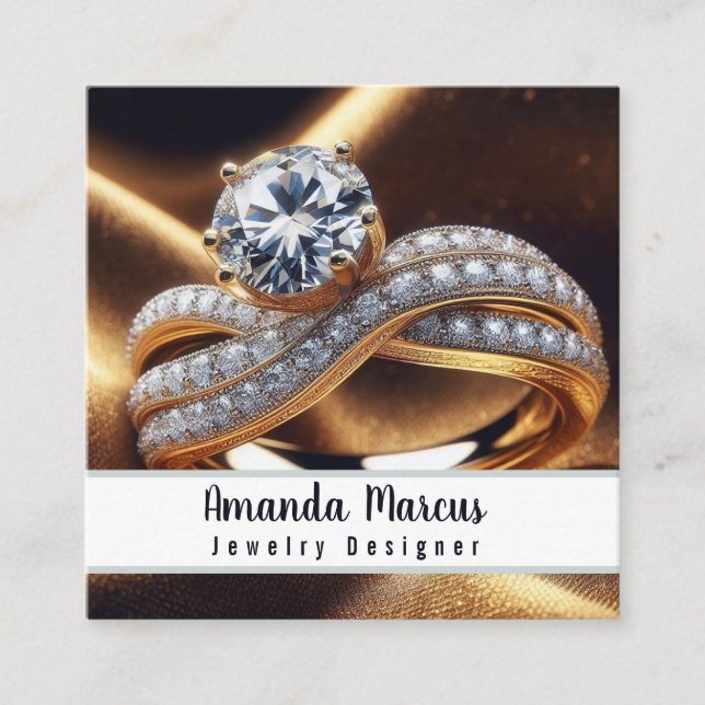 Diamond Ring Jewellery Designer Jeweller Square Business Card (Front)