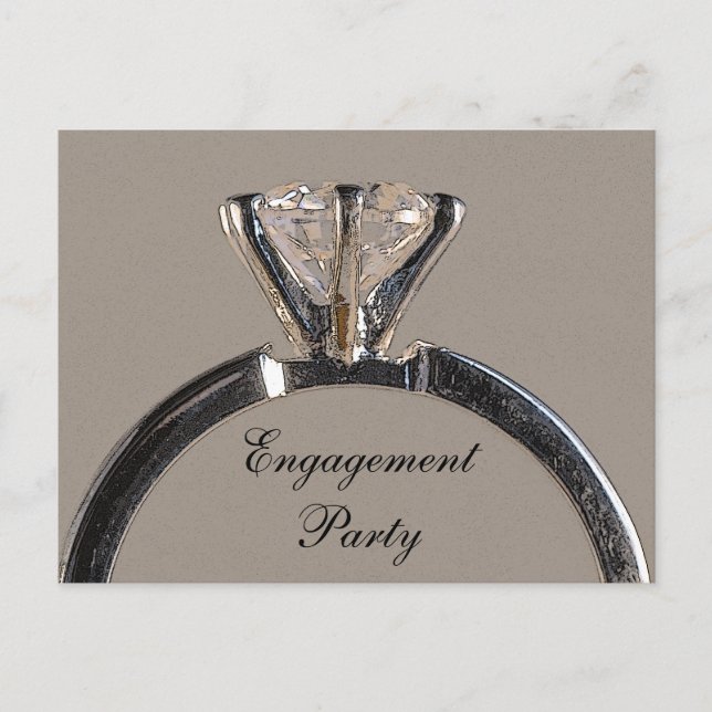 Diamond Ring on Grey Engagement Party Invitation (Front)
