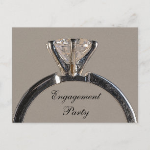 Diamond Ring on Grey Engagement Party Invitation Postcard
