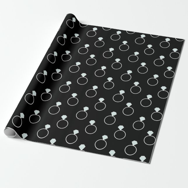 Diamond Ring Pattern - Black Wrapping Paper (Unrolled)
