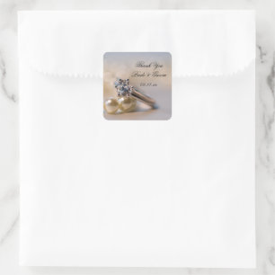 Diamond Ring Pearls Wedding Thank You Favour Tag