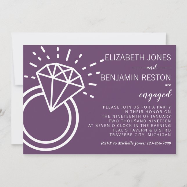 Diamond Ring Purple Wedding Engagement Party Invitation (Front)