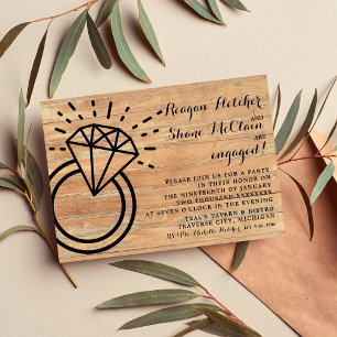 Diamond Ring Rustic Wedding Engagement Party Invitation
