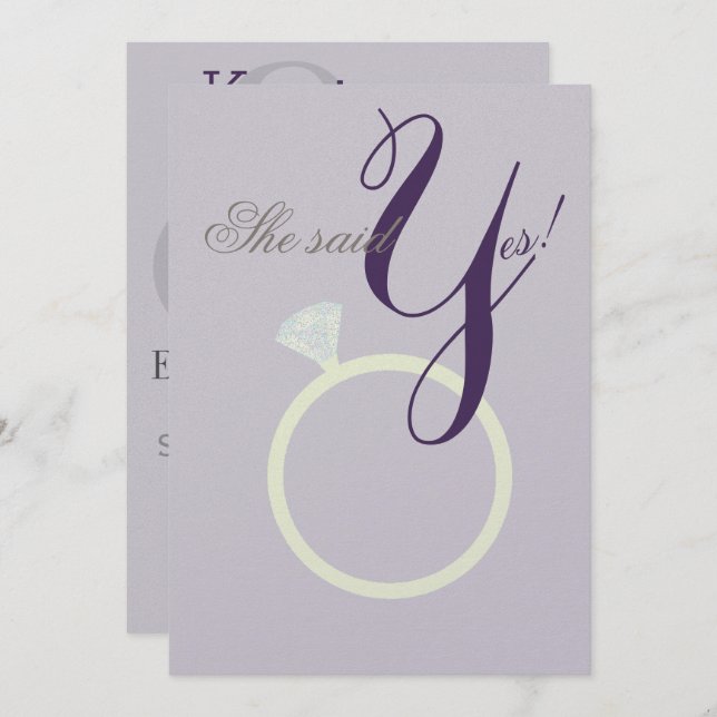 Diamond Ring She Said Yes Grey & Mauve Party Card (Front/Back)