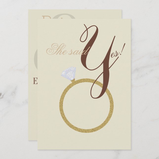 Diamond Ring She Said Yes Rustic Shower Party Invitation (Front/Back)