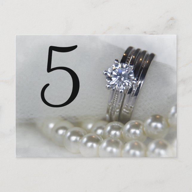 Diamond Rings and Pearls Wedding Table Numbers Postcard (Front)