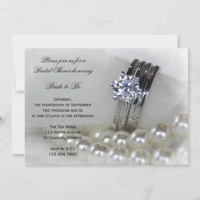 Diamond Rings and White Pearls Bridal Shower Invitation (Front)