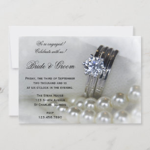 Diamond Rings and White Pearls Engagement Party Invitation