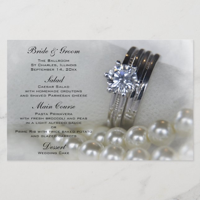 Diamond Rings and White Pearls Wedding Menu (Front)
