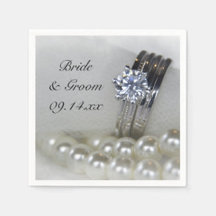 Diamond Rings and White Pearls Wedding Napkin