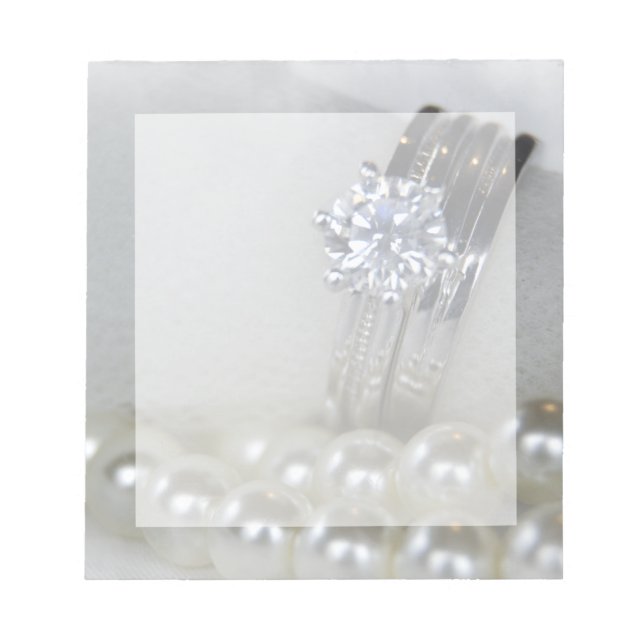 Diamond Rings and White Pearls Wedding Notepad (Front)
