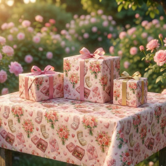 Diamond Rings, Roses & Luxury Gift Boxes Pattern Wrapping Paper Sheet