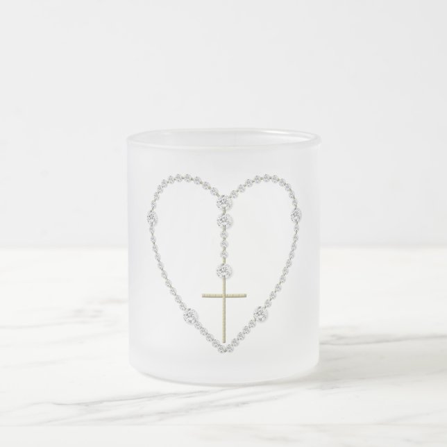 Diamond Rosary - Hail Mary Full of Grace Frosted Glass Coffee Mug (Center)