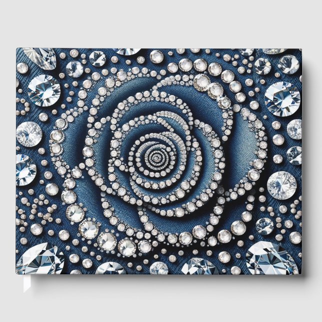 Diamond Rose & Denim Glam Bling Guest Book (Front)
