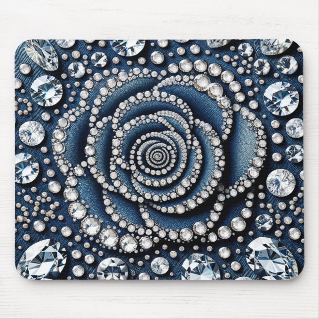 Diamond Rose & Denim Glam Bling Jewels Mouse Mat (Front)