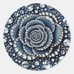 Diamond Rose & Denim Glam Sweet 16 Birthday Party Classic Round Sticker