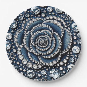 Diamond Rose & Denim Glam Sweet 16 Birthday Party Paper Plate