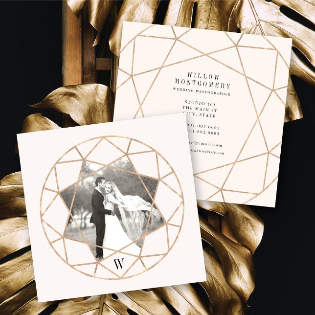 Diamond Rose Gold Gemstone Geometric Stylish Photo Square Business Card (Diamond Rose Gold Gemstone Geometric Stylish Photo Square Business/Profile Card @ fat_fa_tin)