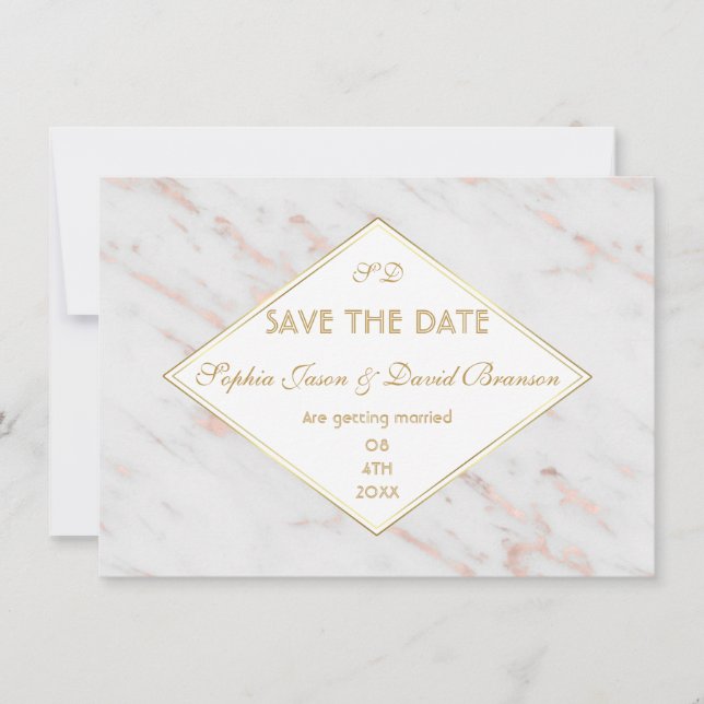 Diamond Rose Gold Marble Wedding SAVE THE DATE Invitation (Front)