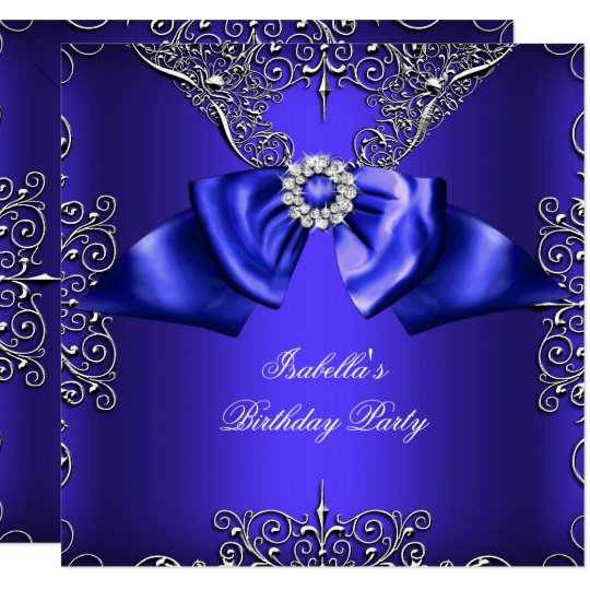 Diamond Royal Blue Purple Silver Elegant Birthday Invitation